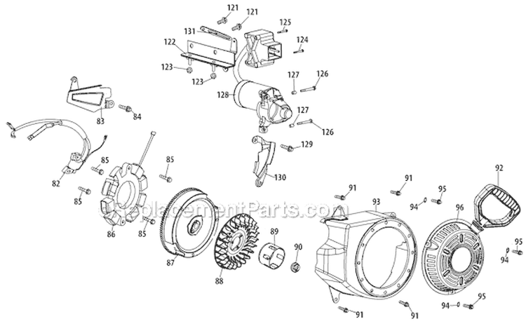 Starter Assembly and Blower Housing Diagram and Parts List for 31AM63KE701 2011 Yard Man Snow Blower